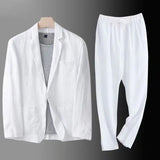 BONSIR  -  Spring Autumn Fashion Men Linen Two-piece Set Blazer Jacket + Pants Solid Slim Fit Casual Business Thin Clothing Breathable Suit
