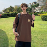 BONSIR  -  Summer High Street Cotton Oversized T Shirt Men Loose T Shirts for Mens Casual Tops Tees Clothes Streetwear Short Sleeve Tees