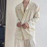 BONSIR  -  Mens Shirt Irregular Oblique Button Casual Shirt Streetwear Fashion Daily Retro All-Match Long-Sleeved Top Men'S Clothing
