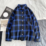 BONSIR  -  Fashion Harajuku Plaid Shirts for Men Autumn Winter High Quality Casual Flannel Men Retro Long Sleeves Shirt Streetwear Blouses