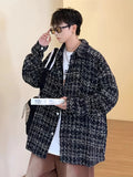 BONSIR  -  tweed small fragrant plaid jacket men's spring, autumn and winter high-end loose casual boys lapel jacket