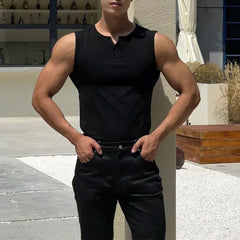 Bonsir Men Sexy Tight Henley Collar Sports Casual Vest 2024 New Genderless Shaping Fitness Training Stretch Solid Color Tank Top Unisex