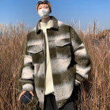 BONSIR  -  Two pockets on the chest, large plaid cotton thickened tweed coat, retro and fashionable