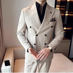 Bonsir (Jacket+Pant) Fashion Double Breasted Design Men's Slim Fit Suits High Quality Italian Style Wedding Social Tuxedo Men Clothing