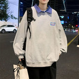 BONSIR  -  American Retro Patchwork Sweatshirts Men's Clothing Fashion Patch Designs Spring Autumn Basic Fake Two Pieces Polo-Neck Hoodies