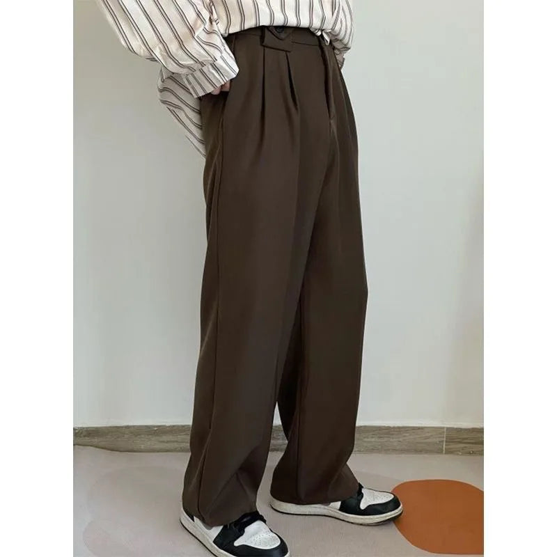 Bonsir Brown Suit Pants Men Fashion Social Mens Dress Pants Korean Loose Casual Straight Trousers Mens Office Formal Pants M-3XL