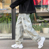 Bonsir Summer New Men Jeans Plaid Printed Hip Hop Denim Pants Korean ins Male Straight Loose Streetwear Baggy Cowboy Trousers 2XL-M