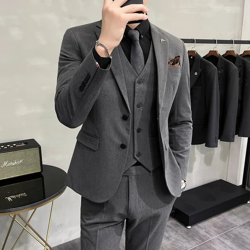 Bonsir Plus Size S-7XL Man Korean Slim Fit Custom Groom Business Casual Tuxedo Blazers Vest Pant Casual Wedding Social Tuxedo Dress