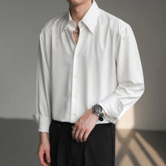 Bonsir Black White Shirt Men Fashion Social Mens Dress Shirt Korean Loose Long Sleeved Shirt Mens Office Formal Shirts Ice Silk M-2XL