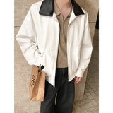 BONSIR  -  Fall Short-Length Bomber | American Retro Shacket W/ PU-Leather Collar - Relaxed Plus Sizing M-5XL