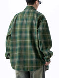 BONSIR  -  lightweight Retro green plaid shirt men's long sleeve spring and autumn new loose casual tide brand shirt casual coat
