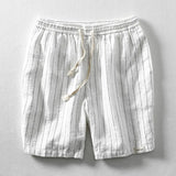 BONSIR  -  Summer Cotton Linen Shorts Pants Men Casual Sold Color Breathable Comfortable Striped Drawstring Man Holiday Beach Thin Shorts