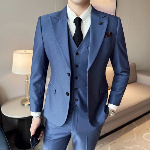 Bonsir ( Jacket + Vest + Pants ) Spring Luxury Men High-end Suit Formal Groom Wedding Tuxedo Mens Work Party Slim Fit Suit 3 Piece