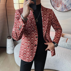 Bonsir Fashion Floral Suit Jackets Autumn Winter New Luxury Printed Slim Fit Casual Men's Blazers Coats High Quality Social Prom Tuxedo