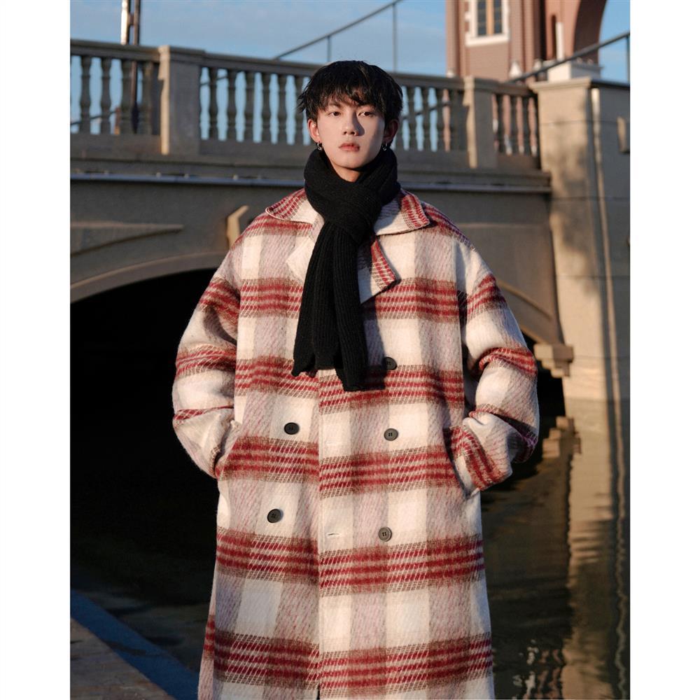 Bonsir New Arrival Winter Jacket Fashion Plaid Woolen Overcoat Men's Casual Wool Blends Trench Coat Men Cashmere Jackets Y66