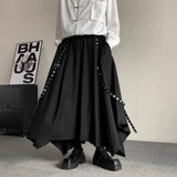 Bonsir Y2k Irregular Ribbon Skirt Pants Dark Gothic Style Hakama Genderless Japanese Streetwear Casual Wide-Leg Samurai Pants Unisex