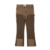 Bonsir High Street Spliced Speckled Ink Micro Flare Pants for Men Cleanfit Casual Washed Baggy Straight Denim Trousers Y2K Jeans
