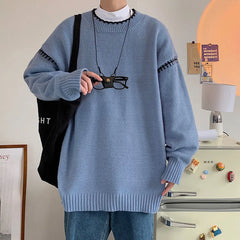 Bonsir Men's Knit Pullovers Sweaters and Jumpers Vintage Retro Sweater Knitted Pullover Men Korean Streetwear Hip Hop Spliced