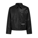 Bonsir Mens Pu Leather Motorcycle Short Slim Casual Pu Jacket Spring Streetwear Fashion Grunge Campus Jacket Old Money Men'S Wear
