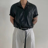 Bonsir Mens Leather Shirt Motorcycle Short-Sleeve Fashion Streetwear Niche Teenager Temperament Personality Shirt Top Men'S Clothing