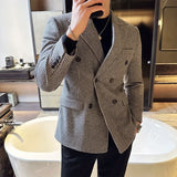 Bonsir British Style Men Double Breasted Slim Fit Blazer New Houndstooth Slim Fit Suit Jacket Formal Business Wedding Dress Jacket