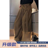 BONSIR  -  suede ribbon pants for men's high-end draping and velvet scimitar pants American casual trousers