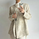 Bonsir Mens Suit Jacket Jacquard Belt Elegant Apricot Suit Genderless Chinese Style Retro Palace Campus Casual Long-Sleeve Top Unisex