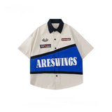 BONSIR  -  High Street Style Letter Printed Men's Shirt Fashionable Male Single Breasted Short Sleeved Japanese Loose Men's Top