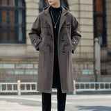 Bonsir Mens Windbreaker Horn Button Casual Cape Coat Autumn Streetwear Fashion All-Match Commuting Long Hooded Jacket Men'S Clothing