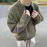 Bonsir Moss Green Contrast Color Casual Sweater Autumn Genderless Fashion Streetwear Soft Versatile Tops Men'S Clothing Unisex