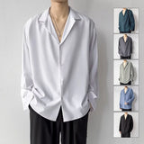 BONSIR  -  Korean Fashion Men's Shirt Spring Summer New Loose Casual Long-sleeved Lapel High Street Male Suit Shirt White Black Gray Green