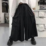 BONSIR  -  Gothic Culottes Dark Workwear Big Pocket Samurai Pants Hakama Genderless Streetwear Wide-Leg Pant Men'S Clothing 2025 New
