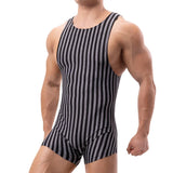 BONSIR  -  Mens Striped Bodysuits Leotard Undershirts Boxers Underwear Sleeveless Fitness Wrestling Singlet Slip Jumpsuits Seamless Rompers