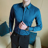 BONSIR  -  7 Colors Men's Classic Style Business Fashion Solid Color Long Sleeve Shirt Cotton Casual Slim Fit Shirt Male Office Clothes