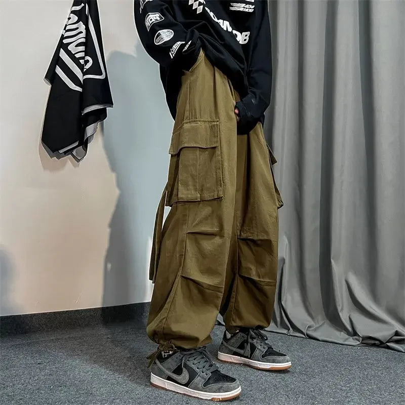 Bonsir Black Cargo Pants for Men Oversize Cargo Trousers Male Green Loose Casual Japanese Streetwear Hip Hop Pocket Big Size