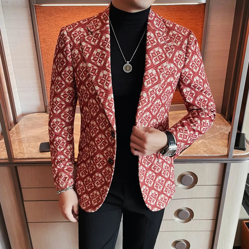 Bonsir Fashion Floral Suit Jackets Autumn Winter New Luxury Printed Slim Fit Casual Men's Blazers Coats High Quality Social Prom Tuxedo