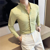 Bonsir New Fashion Stand Collar Solid Slim Fit Shirts Mens Casual Luxury Long Sleeve Party Wedding Business Dress Shirts