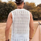 Bonsir Mens Vest Geometric Hollow Perspective Tank Top Summer Beach Streetwear Casual Jogging Gym Personality Tops Men'S Clothing