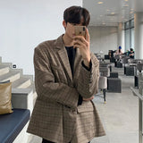 BONSIR  -  Plaid Blazer Men Oversized Fashion Society Mens Dress Jacket Korean Loose Casual Suit Jacket Mens Office Formal Jackets M-2XL