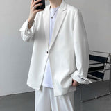 BONSIR  -  White Black Blazer Men Fashion Society Mens Dress Jacket Korean Loose Business Casual Suit Jacket Mens Office Formal Blazer