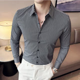 Bonsir Black White Plaid Shirt Autumn New Mens Long Sleeve Business Slim Fit Casual Shirt Homme Social Formal Wear Blouses 4XL-M