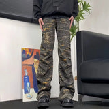 BONSIR  -  New Men's Vintage Camouflage Jeans Overalls Y2k American Fashion Trend High Street Hip-Hop Casual Loose Straight Men's Bottoms