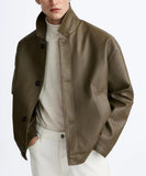 BONSIR  -  Men's Spring and Autumn New Fashion Casual Imitation Leather Lapel Jacket, Solid Color Single Breasted Loose PU Leather Jacket