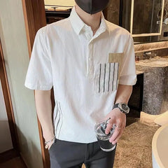 Bonsir Summer New Men's Clothing Lapel Spliced Pocket Contrasting Colors Korean Version Versatile Fashion Casual Top Polo Shirt