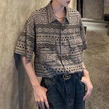 Bonsir Mens Shirt Ethnic Geometric Totem Casual Shirt Summer Street Trend Retro Niche Hawaiian Short-Sleeve Top Men'S Clothing 2024