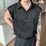 Bonsir Wavy Striped Casual Mens Vest Genderless Summer New Personalized Street Hip-Hop Comfortable Solid Color Tank Top Unisex