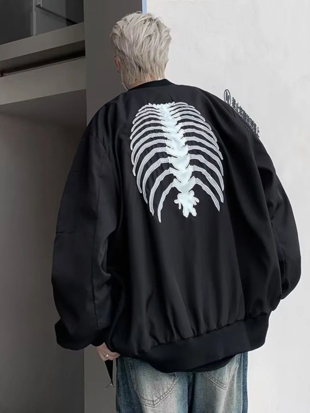 Bonsir American High Street Hiphop Skeleton Embroidered Baseball Coat Men's Autumn Fashion Brand Dark Black Pilot Jacket fall