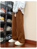 BONSIR  -  High Steet Solid Corduroy Pants Men Casual Baggy Pleated Pants Loose Joggers Autumn Wide Leg Trousers American Sensual Pants Men