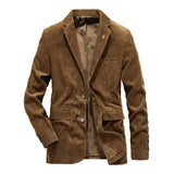 BONSIR  -  New Spring and Autumn Style European and American Men's Corduroy Casual Solid Color Lapel Single-breasted Slim-fit Suit Jacket.