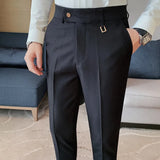 Bonsir Autumn New Solid Straight Casual Pant Men's Simple Versatile Business Social Trousers Formal Office Slim Fit Suit Pants